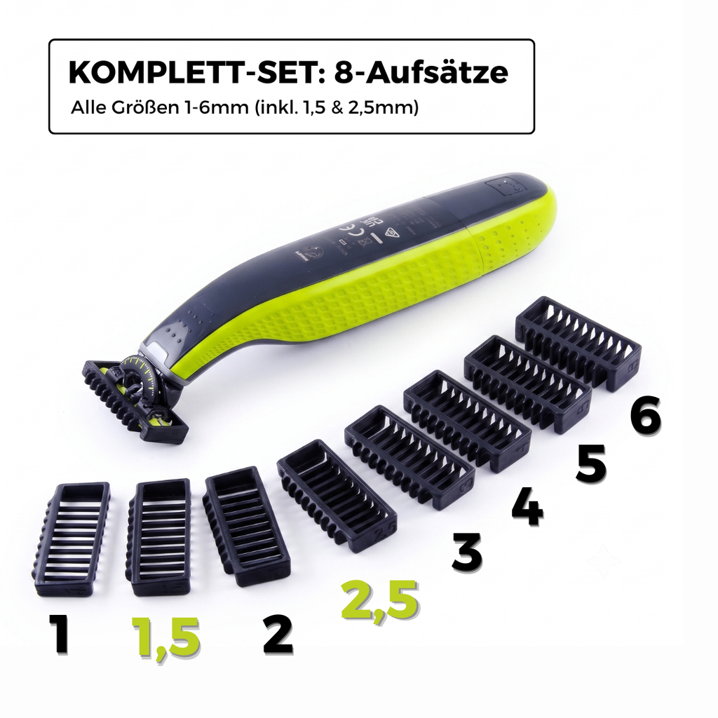 Aufsatz für PHILIPS OneBlade 1-6mm (inkl. 1,5 & 2,5mm) | Hautschonend und Glatt
