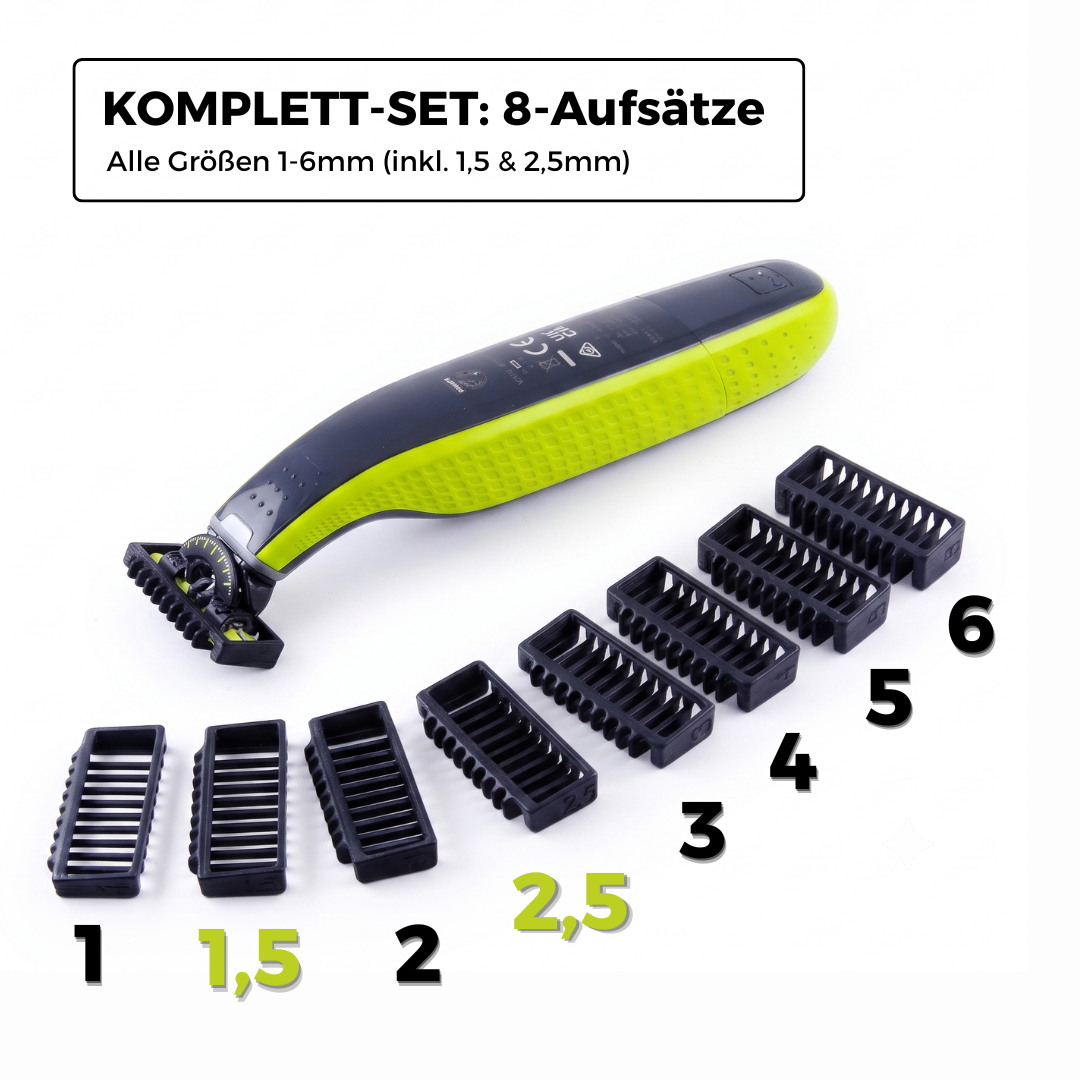 Aufsatz für PHILIPS OneBlade 1-6mm (inkl. 1,5 & 2,5mm) | Hautschonend und Glatt